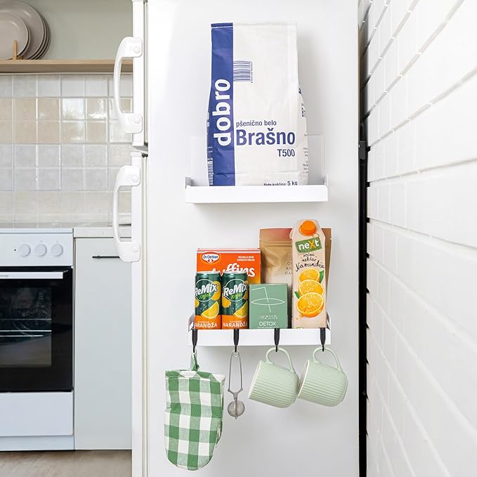 2-Pack Magnet Spice Rack For Refrigerator, White Magnetic Shelves for Classroom, 6" Deep Magnetic Shelf for Fridge Kitchen and Garage Tools Organizing, Heavy Duty 20LB Capacity-Ruum Studio Home