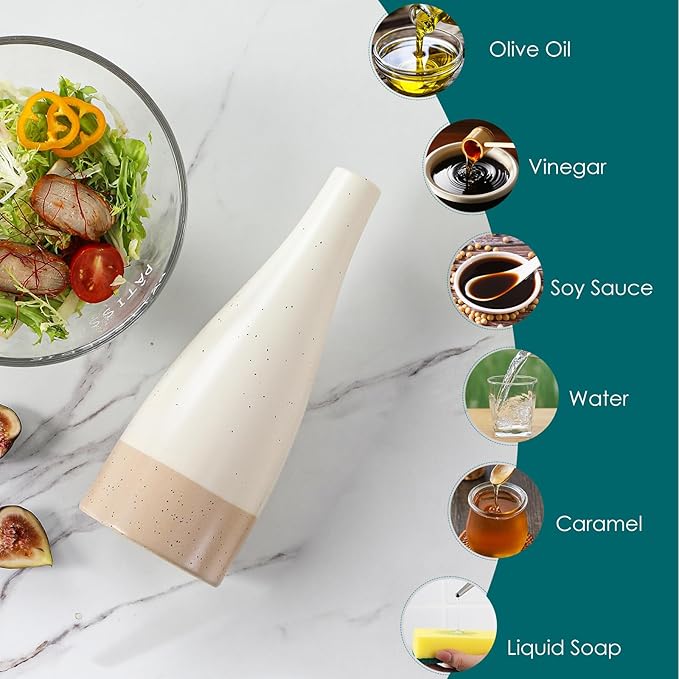 vancasso 16 Oz Ceramic Olive Oil Dispenser Bottle, Bottle Dispenser with Spout and Funnel for Kitchen,Suitable for Oil, Vinegar, Coffee Syrups & Other Liquids，Cream-Ruum Studio Home