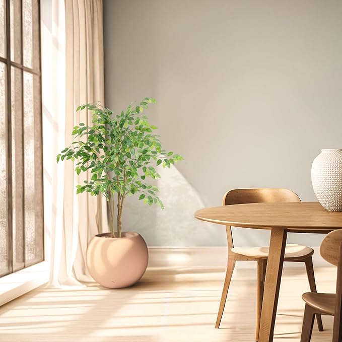 Tall UV Resistant Ficus Tree Artificial，4ft(48in) Faux Ficus Tree with Realistic Smooth and Shiny Leaves， Fake Trees Indoor Outdoor for Home Office Living Room Bedroom Foyer Porch Decor.-Ruum Studio Home