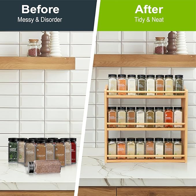 3 Tier Bamboo Spice Rack, Spice Rack Organizer, Seasoning Jars Rack Shelf Spice Organizer for Kitchen Counter or Wall Mounting, Bamboo Spice Storage Holder-Ruum Studio Home