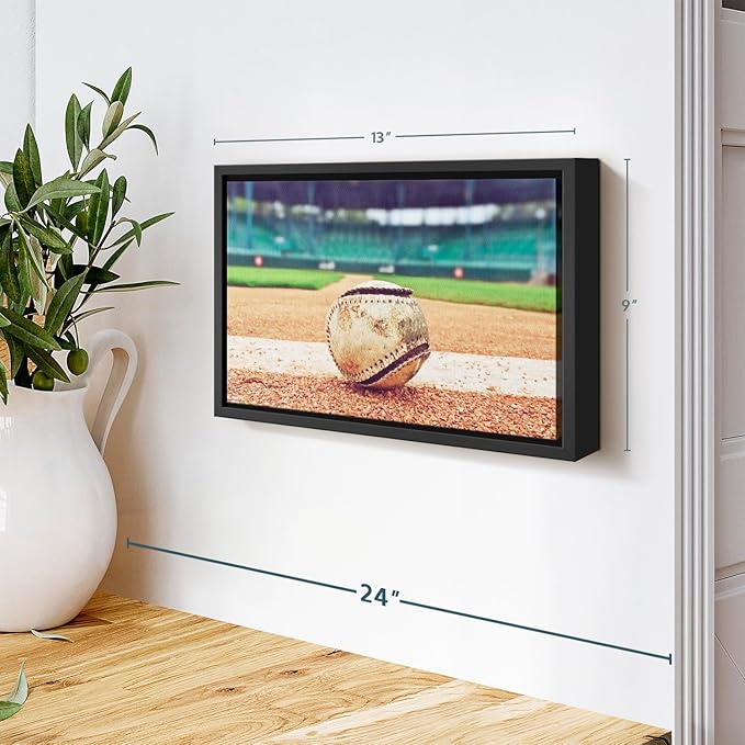 ElephantStock Baseball In Stadium Wall Art - Horizontal Framed Canvas - 1-Piece Living Room Wall Decor - Car Photography Canvas Print - Brown and Beige Decor for Wall - 13" X 9"-Ruum Studio Home