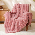 BEDELITE Faux Fur Throw Blanket for Couch, Soft and Cozy Luxurious 3D Striped Fluffy Blanket, 770GSM Thick Warm Plush Fuzzy Faux Rabbit Fur Blanket for Women Gift (Pink, 60"x 80")-Ruum Studio Home