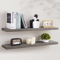 Axeman Floating Shelves for Wall, 8 Inch Deep Rustic Solid Elm Wood Wall Shelves for Storage, Wall Mounted Display Shelving with Invisible Heavy-Duty Metal Bracket, 36'' Width Set of 2, Grey-Ruum Studio Home