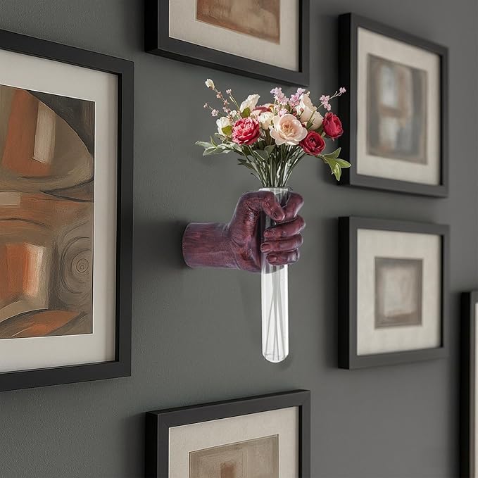 Wall Sculptures, Hand Vases Home Decor, Wall Mount Art Sculpture, Unique Wall Art Statue, Funky Flower Vase Decorations, Modern Eclectic Hanging Decor,Glass Test Tube Vase-Ruum Studio Home