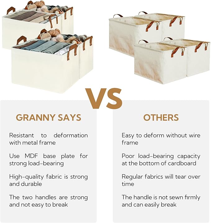 GRANNY SAYS Closet Storage Baskets, Collapsible Fabric Storage Bins with Metal Frame, Clothes Organizer Bins, Extra Large Baskets for Shelves, Ivory, 4-Pack-Ruum Studio Home