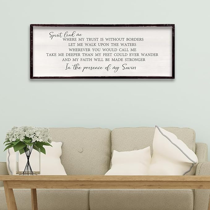 Spirit Lead Me Wall Decor 32"x12" Christian Scripture Worship Song Religious Bible Verse Wooden Framed for Bedroom Office Large Wall Art Hanging Sign (Black)-Ruum Studio Home