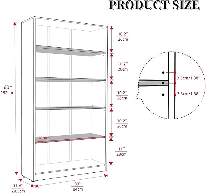Bookshelf, Open Modern Bookshelf, 5 Shelf Bookcase with Freestanding Display Storage, Wooden Book Shelf for Bedroom, Living Room, Dinning Room, Office, 60 Inch, White-Ruum Studio Home