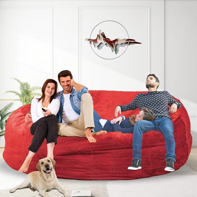Bean Bag Chair for Adults 7FT,Soft Removable Cover for Teens/Girls Bedroom,Fluffy Giant Round Floor Beanbag Lounger Chairs (No Filler,Big Red)-Ruum Studio Home