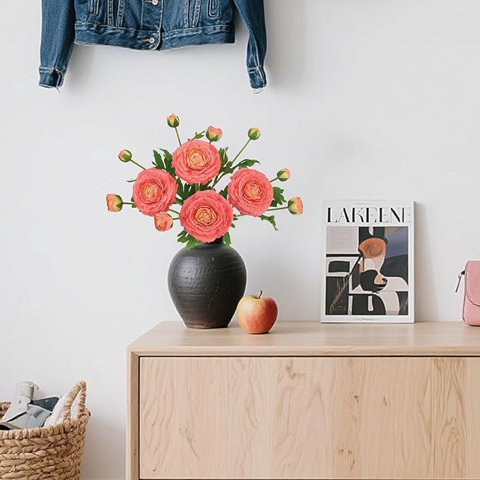 IPOPU 4PCS Real Touch Ranunculus Artificial Flowers Faux Ranunculus Flowers for Vases Real Look Silk Peonies Fake Peony Flowers for Home Indoor Wedding Centerpieces for Table Decorations (Orange)-Ruum Studio Home