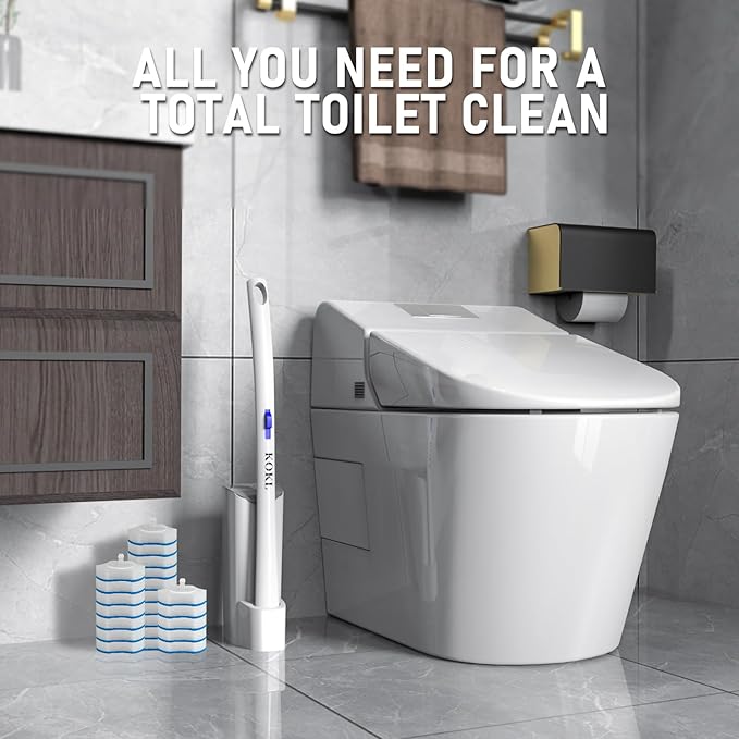 KOKL Disposable Toilet Brush, Toilet Bowl Cleaner Brush with 50PCS Toilet Brush Refills, Toilet Cleaner Refill Pads, Disposable Toilet Bowl Brush and Storage Caddy for Bathroom Cleaning(1-Set)-Ruum Studio Home