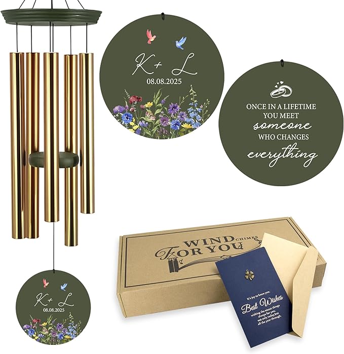 2025 Wedding Wind Chimes for Couple, Deep Tone Personalized Wind Chime, Wedding Gifts for Couples, Customized Windchime for Husband/Wife-Ruum Studio Home