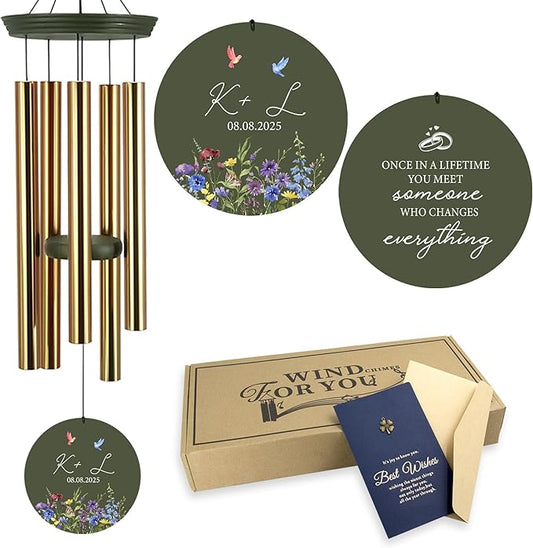 2025 Wedding Wind Chimes for Couple, Deep Tone Personalized Wind Chime, Wedding Gifts for Couples, Customized Windchime for Husband/Wife-Ruum Studio Home