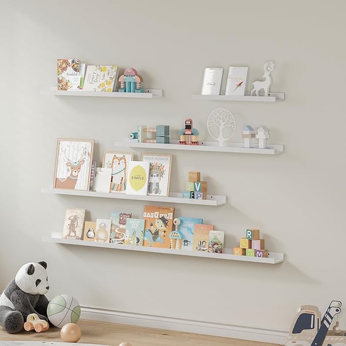 SAUMONIERES Picture Ledge Shelf Floating Book Shelves Set of 2 Wall Mounted Solid Wood for Bedroom Bathroom Living Room Kitchen, 36 Inch White-Ruum Studio Home