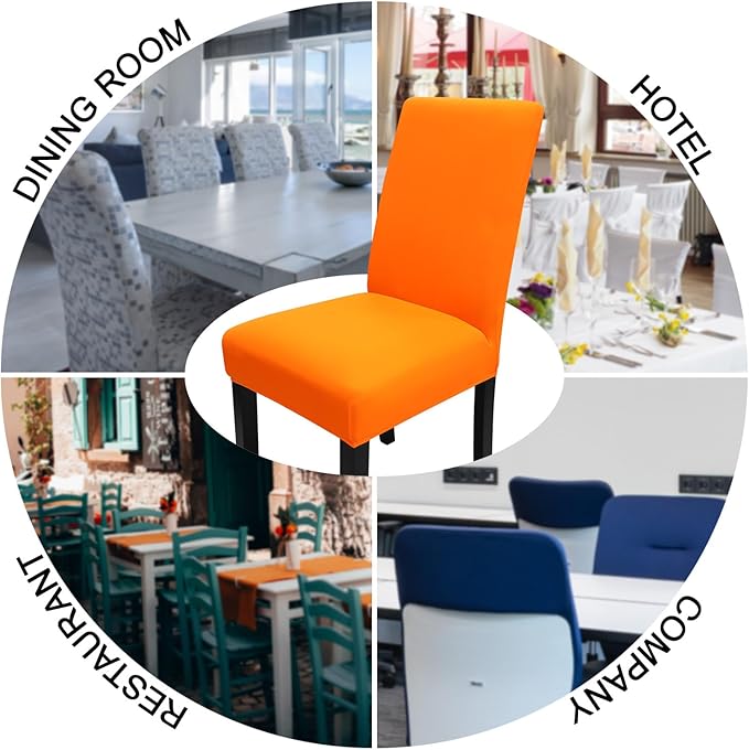 JQinHome Dining Chair Slipcover, High Stretch Removable Washable Chair Seat Protector Cover Set of 6,Chair Covers for Halloween Dining Room, Kitchen,Home Party,Wedding Ceremony(Orange, 6PC)-Ruum Studio Home