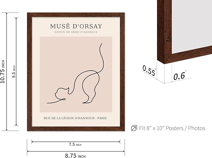 Poster Master Vintage Poster - Retro One Line Cat Drawing Print - Cat Art - Minimal Gift for Men, Women, Animal Lover - Abstract Wall Decor for Home, Office, Bedroom, 16x20 Brown Framed-Ruum Studio Home