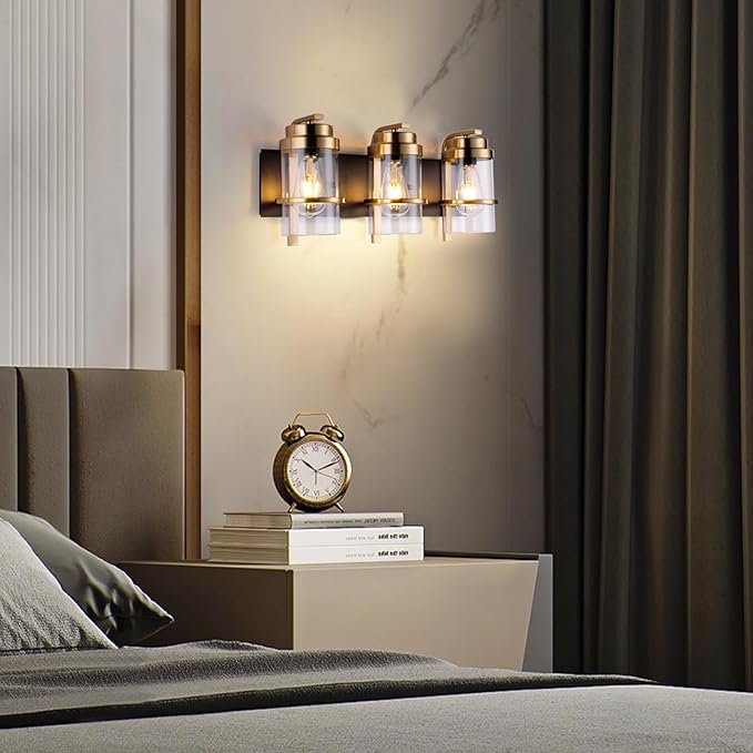 Black Gold Vanity Lights,3 Lights Bathroom Light Fixtures,Gold Finish Industrial Modern Wall Sconces 3 Lights,Bathroom Wall Lights(Bulbs not Included)-Ruum Studio Home