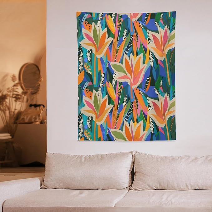 ICMOLYYENLO Boho Green Leaves Tapestry, Mid Century Abstract Tropical Palm Leaves Modern Minimalist Geometric Wall Hanging, Neutral Home Decor Art for Living Room Bedroom Dorm 50x60 Inch-Ruum Studio Home