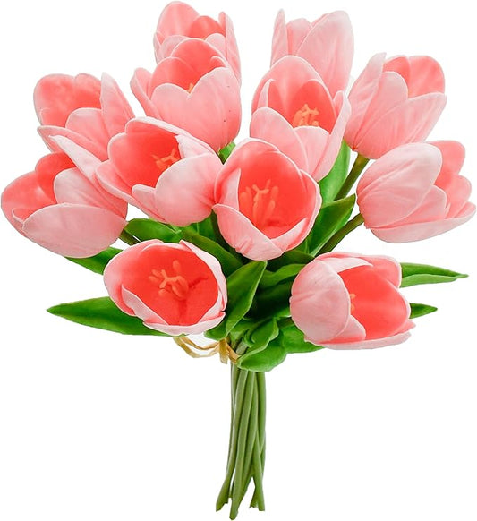 Mandy's Artificial Tulips 12 Stems Light Pink Partially Open PU Faux Flowers for Wedding Home Decor 13.5 Inch-Ruum Studio Home