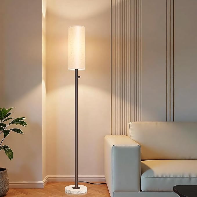 Dimmable Gold Floor Lamp for Living Room,Modern Standing Lamp with Marble Base,LED Bulb Included,Floor Lamps for Bedroom, Living Room,Office,Reading and Nursery(Brown Floor Lamp)-Ruum Studio Home