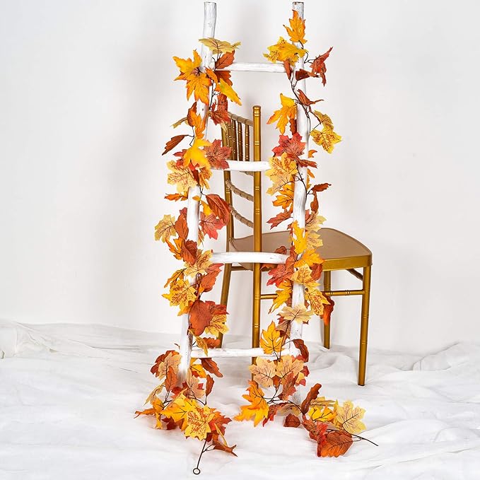 DearHouse 2 Pack Fall Garland Maple Leaf, 5.9Ft/Piece Hanging Vine Garland Artificial Autumn Foliage Garland Thanksgiving Decor for Home Wedding Fireplace Party Christmas (Yellow)-Ruum Studio Home