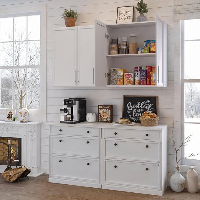 FIMELLO 60" Laundry Room Wall Cabinets with Adjustable Shelf, Large Wall Storage Cabinet, White Wall Cabinet with Doors, Upper Kitchen Cabinet, Cabinets for Laundry, Bathroom, Kitchen -White-Ruum Studio Home