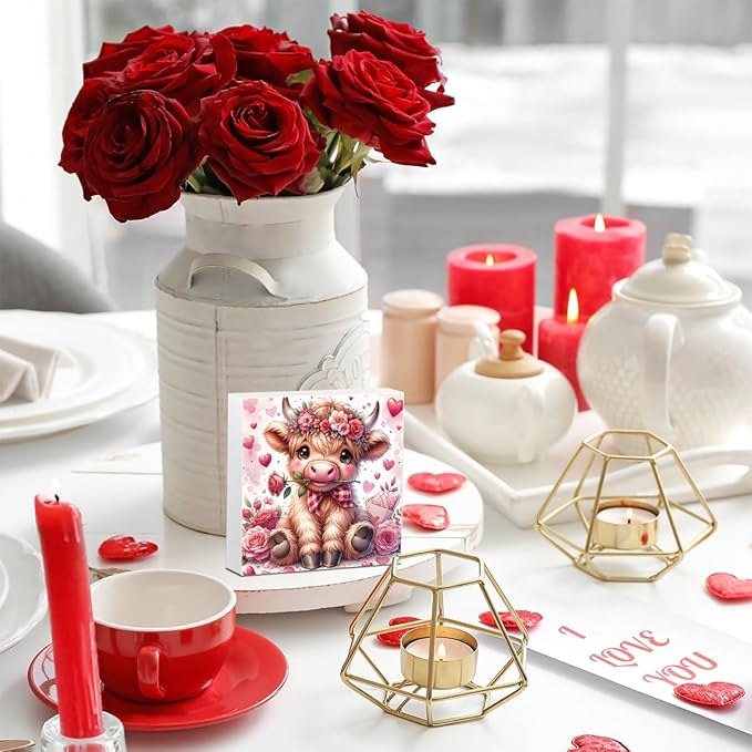 Valentines Day Decor Valentines Day Decorations Valentines Day Office Decor Valentines Day Table Decor Pink Valentines Day Decorations Highland Cow Gifts for Boyfriend Girlfriend, Wooden Decor Sign-Ruum Studio Home