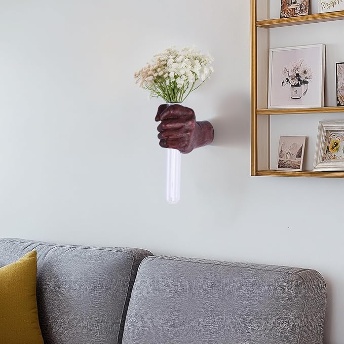 Wall Sculptures, Hand Vases Home Decor, Wall Mount Art Sculpture, Unique Wall Art Statue, Funky Flower Vase Decorations, Modern Eclectic Hanging Decor,Glass Test Tube Vase-Ruum Studio Home