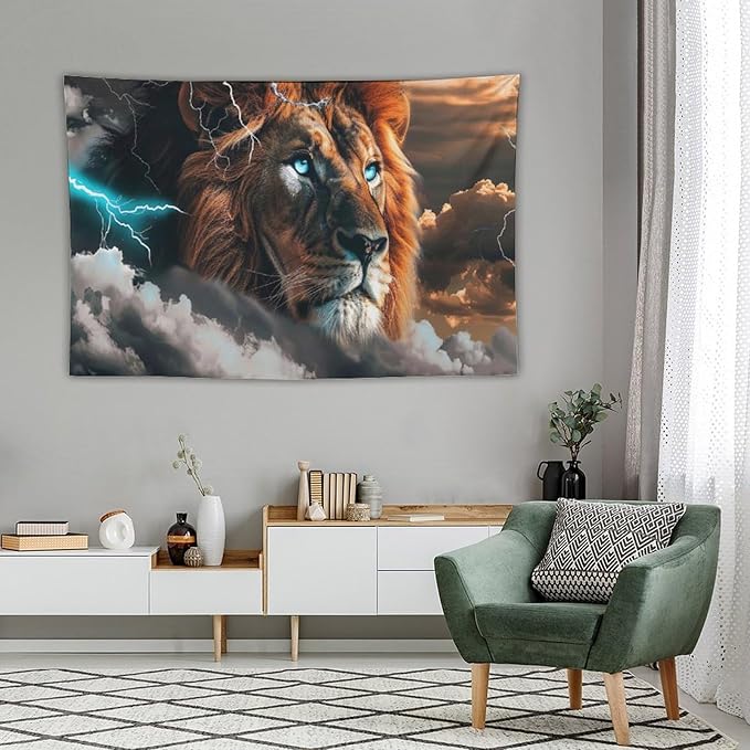 Lion Tapestry Lion Tapestries Christian Fabric Wall Hanging Aesthetic Space Indoor Outdoor Wall Art Tablecloth Bedspread for Bedroom Dormitory Living Room Home Decor 40"x60"-Ruum Studio Home