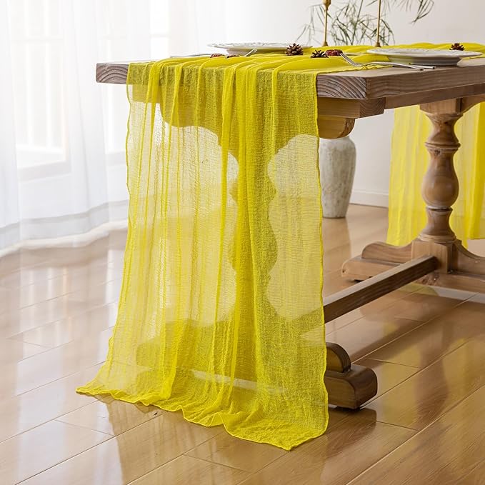Yellow Table Runner Rustic Gauze Cheesecloth Table Runner 120 Inch 10 FT for Wedding Baby Shower Bridal Shower Engagement Garden Party Long Sheer Home Decorations-Ruum Studio Home