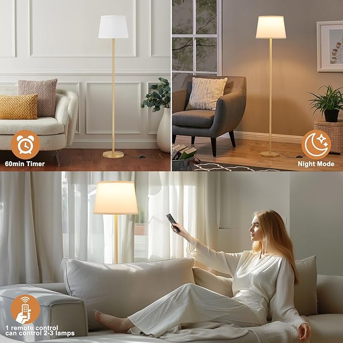 Floor Lamps for Living Room - Modern Gold Floor Lamp with Remote Control, Dimmable Colors Temperature Standing Lamp with LED Bulbs, Tall Lamp for Bedroom Office Kid Room - Brass Gold-Ruum Studio Home