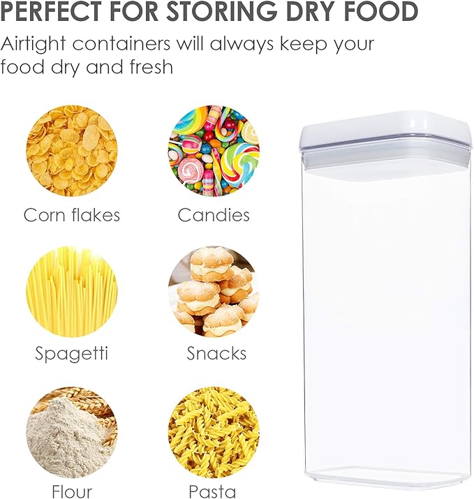 Airtight Food Storage Containers, Vtopmart 4 Pieces Large BPA Free Plastic Spaghetti Containers with Easy Lock Lids, for Kitchen Pantry Organization and Storage, Include 24 Labels (White,-Ruum Studio Home