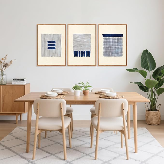 Aurlan Boho Christian Line Art Framed Wall Decor(16"x24"), 3PCS Minimalist Jesus Leavs the 99 Sheep Lamb Bible Story Canvas Artwork, Neutral Abstract Beige Navy Blue Religious Painting for Bedroom Living Room-Ruum Studio Home