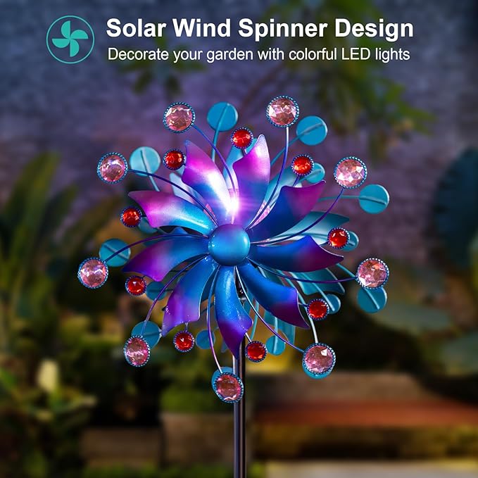 Solar Wind Spinners for Yard and Garden-60.6 Inch 360° Metal Wind Sculptures Outdoor Clearance Kinetic Windmills with Multi Color Led Glass Ball-Ruum Studio Home