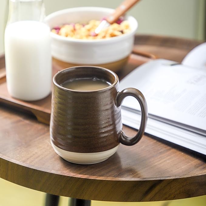 Hasense Coffee Cups Set of 6, 15 oz Stoneware Coffee Mugs with Big Handles, Modern Tea Cup for Indoor and Outdoor for Cocoa, Milk, Tea, Hot Chocolate, Soup, Valentine's Day Gifts, Brown-Ruum Studio Home