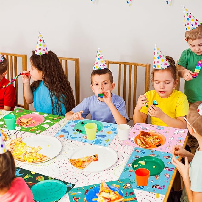 Unicorn Mermaid Kids Placemats Set of 6 Transport Dinosaur Plastic Table Mats Toddler Children Farm Ocean Animal Place Mats Washable Table Decoration for Indoor Outdoor Party Kitchen Dining-Ruum Studio Home