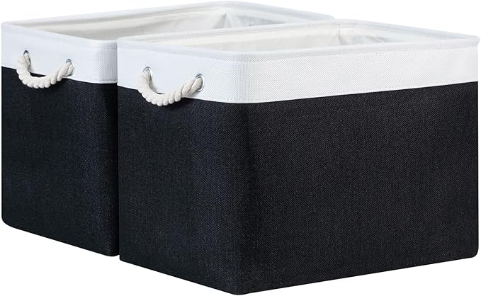 Bidtakay Black Storage Bins Storage Baskets for Shelves Decorative Basket Set of 2 Fabric Cloth Bins for Organizing 16x11.8x11.8 in Large Tall Baskets with Soft Handles for Home Office Living Room-Ruum Studio Home