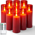 Amagic Christmas Red Flameless Candles, Battery Operated Candles with Remote and Timer, Acrylic Flickering LED Candles for Thanksgiving Decor, D2.2''xH5''6" 7", Set of 9-Ruum Studio Home