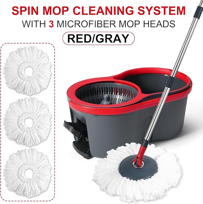 360° Spin Mop and Bucket Set Cleaning System,Mop and Bucket with Wringer Set for Home,Wet Dust Mop for Floor Cleaning with 4 Mop Heads-Ruum Studio Home