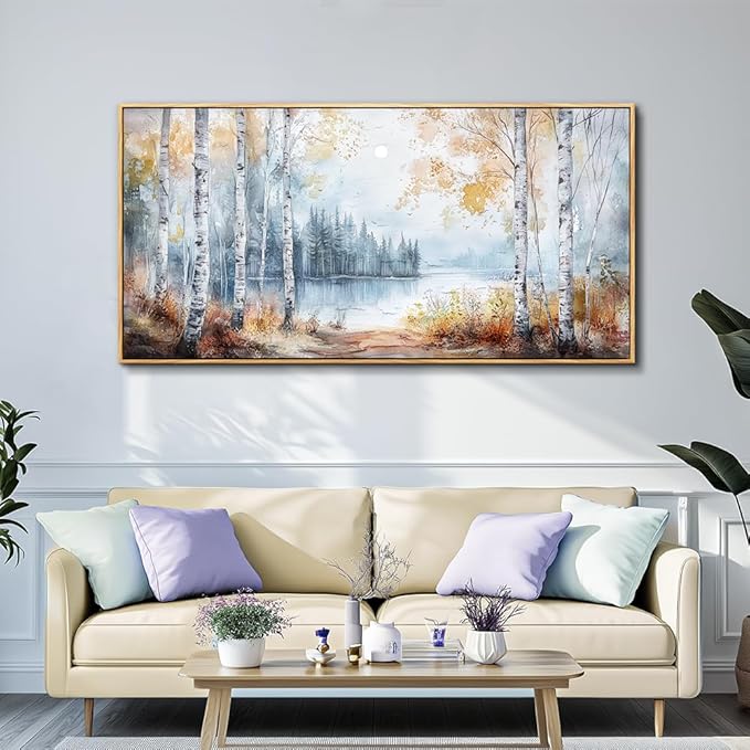 PHAOHUAXM Canvas Wall Art For Living Room Wall Decoration For Bedroom Office Decoration Trees Forest Landscape Painting Lake view Mural Modern Aesthetic Room Home Decor Artwork Wood Framed 20x40 In-Ruum Studio Home