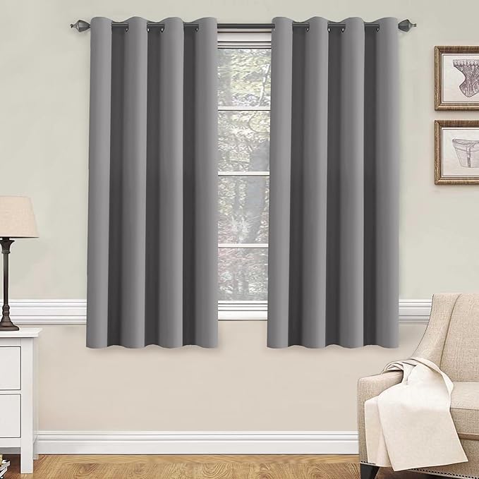H.VERSAILTEX Blackout Grey Curtains for Bedroom/Living Room, 52" Wide x 63" Long Each Panel,Grommet Top (Set of 2 Panels)-Ruum Studio Home