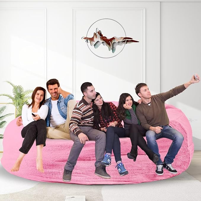 Bean Bag Chair for Adults 8FT,Soft Removable Cover for Teens/Girls Bedroom,Fluffy Giant Round Floor Beanbag Lounger Chairs (No Filler,Pink)-Ruum Studio Home