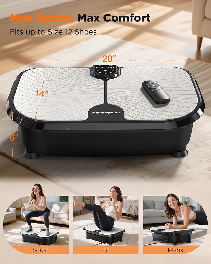 FEIERDUN Vibration Plate Exercise Machine, 400 LBS Capacity Vibration Plate for Lymphatic Drainage, Max Space for Whole-Body Workout & Relaxation at Home-Ruum Studio Home