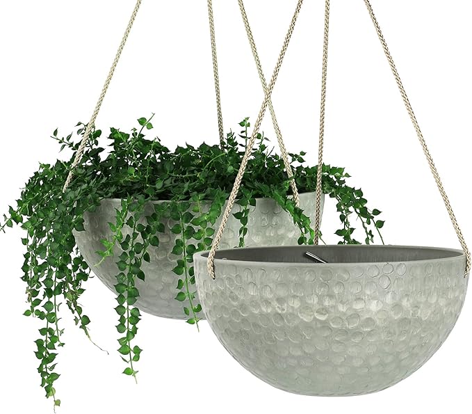 LA JOLIE MUSE Hanging Planters for Indoor Plants, Medium Hanging Planters with Drain Holes, Outdoor Hanging Flower Pots, Storm Gray, Honeycomb (10 Inch, Set of 2)-Ruum Studio Home