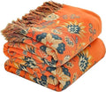 Fall Throw Blanket for Couch Bed Chair,100% Cotton Soft Lightweight Blanket Rustic Quilt -Orange Floral Printed Farmhouse Decor Bed All Season Blankets,60"×80"-Ruum Studio Home