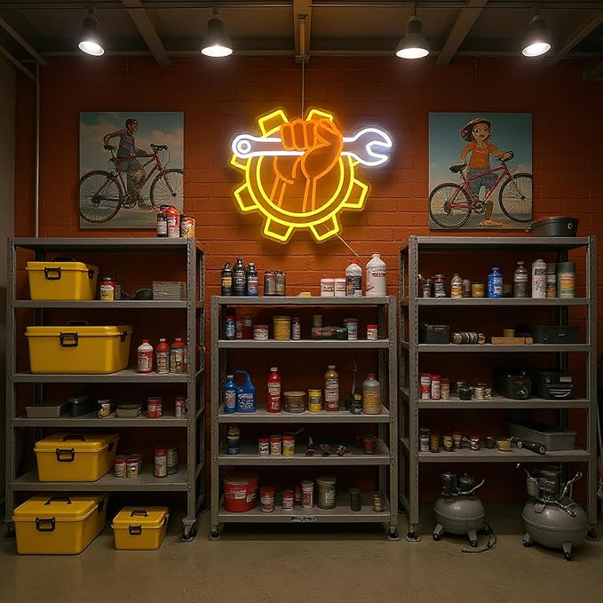 Wrench Neon Sign for Wall Decor – USB Powered LED Garage Sign with Dimmer, Car Room Accent Light, Auto Repair Workshop Wall Lamp, Man Cave Neon Decor, Gift for Dad or Car Enthusiast 13"x14.3"-Ruum Studio Home