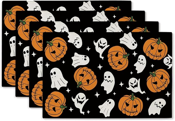 Halloween Placemats Pumpkins Ghost Set of 4 Table Mats Seasonal Home Party Kitchen Dining Table Decorations 12x18 Inch-Ruum Studio Home