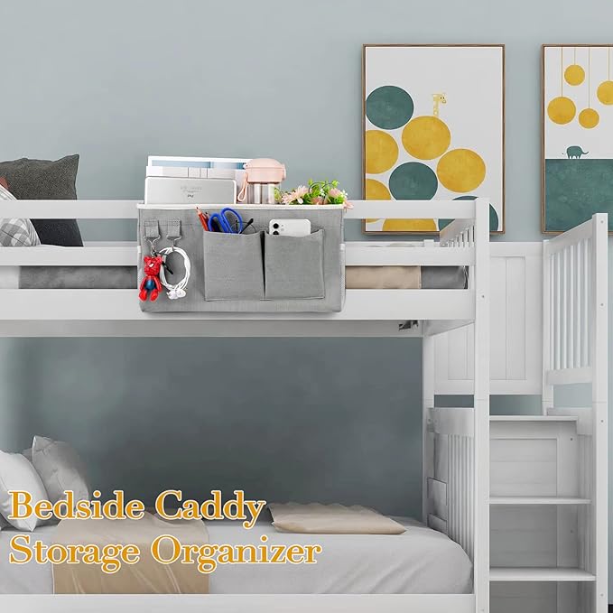 Bedside Storage Caddy/Bedside Hanging Storage Bag for Headboards Bunk Beds Dorm Rooms Book Phone Magazine Holder (2PC Grey)-Ruum Studio Home