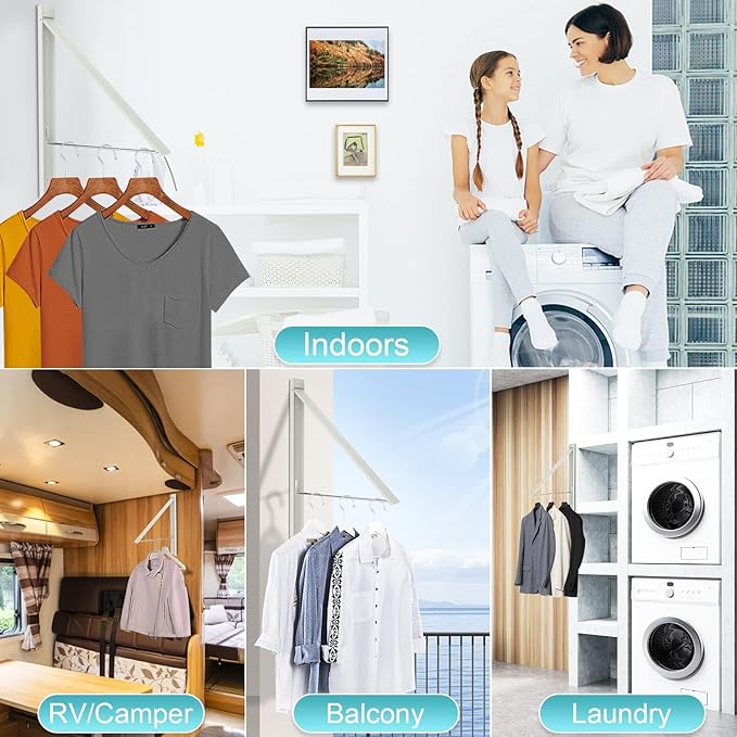 Retractable Clothes Drying Rack,Space Saver Wall Mounted Folding Hanger for Laundry Room, Closet Storage Organization, Easy Installation Aluminium Dryer 1pcs-Ruum Studio Home