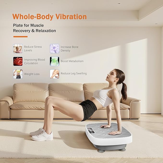 Vibration Plate Exercise Machine, Ultra-Quiet Vibration Plate for Lymphatic Drainage & Body Toning, Whole Body Vibration Platform with Bluetooth, Resistance Bands, Home Gyms Equipment-Ruum Studio Home