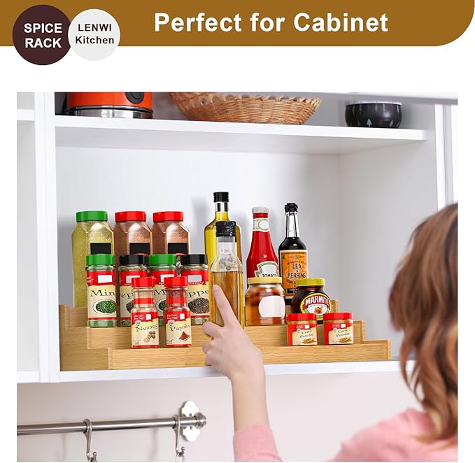Spice Rack Organizer for Cabinet 2Pack, 3 Tier Expandable Bamboo Spice Storage, Great for Kitchen Cabinet, Cupboard,Pantry and More(Natrual)-Ruum Studio Home